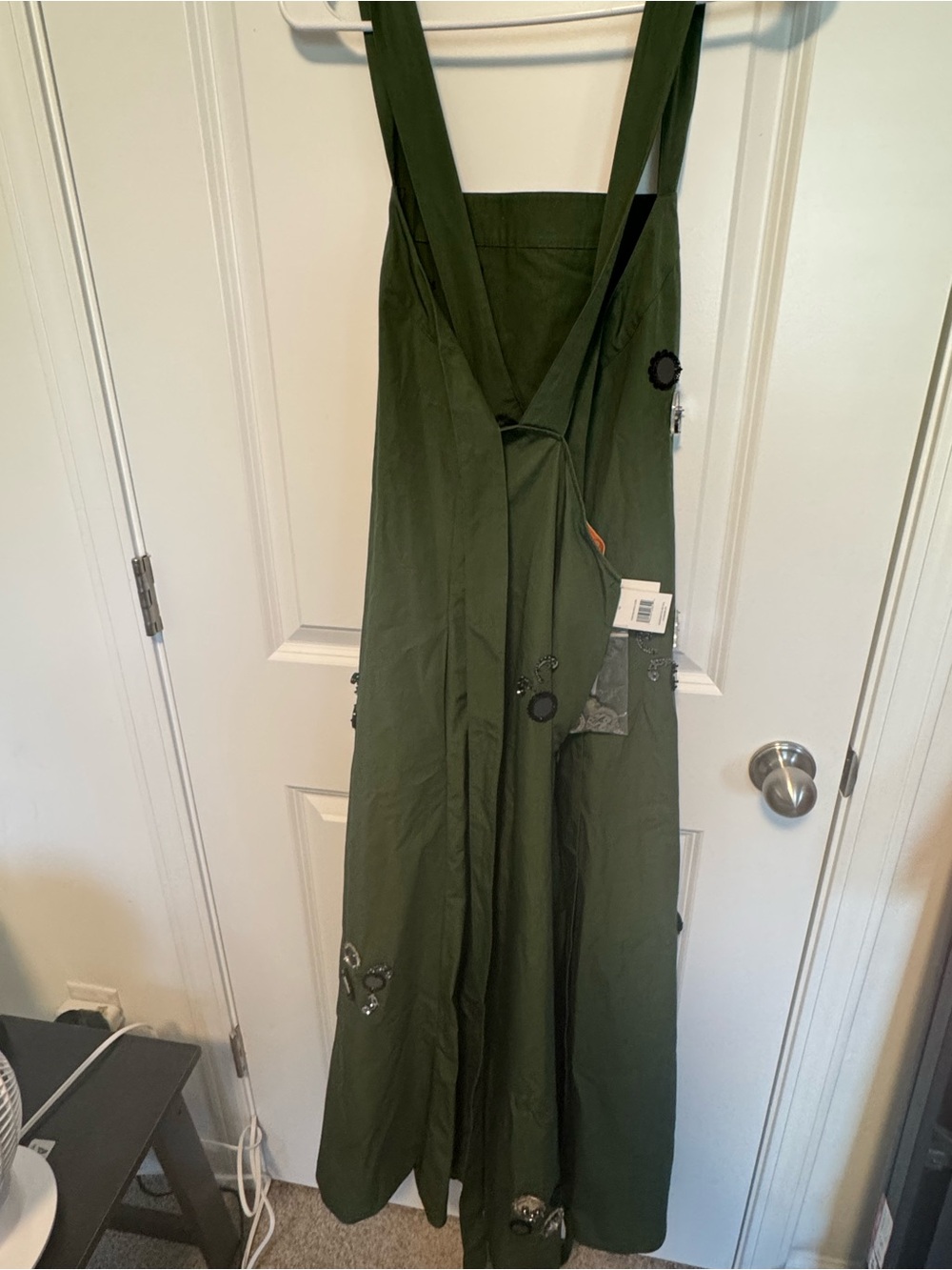 Tory Burch Olive Green Square-Neck Maxi Dress with Waist Tie - Picture 4 of 6